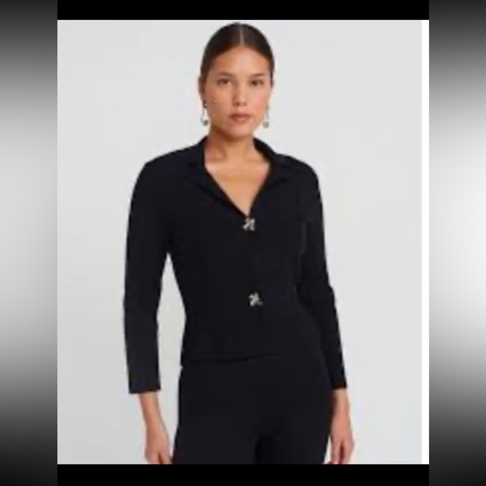 NWT Zara Flower Button Knit Cardigan Blazer Sweater in Navy Blue size Medium - Picture 4 of 12